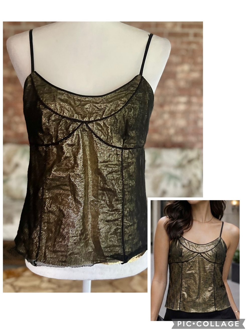 Marc Jacobs Black Mesh Gold Metallic Tank Top Camisole 8 Glam Quiet Luxury
